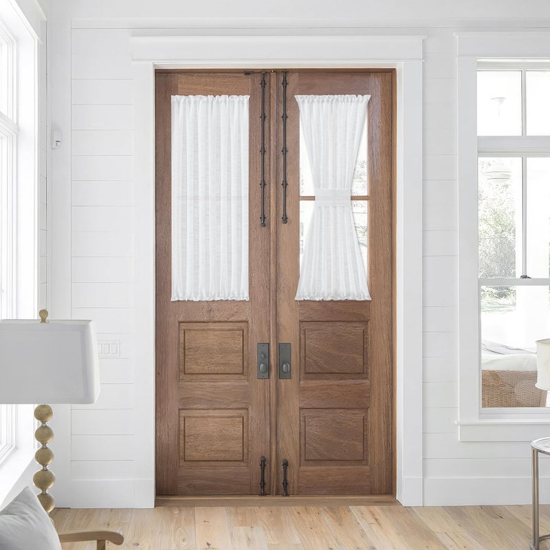FMFUNCTEX White Linen Texture Semi Sheer French Door Curtains - 40 Inch Long, 24 Inch Wide, 2 Panels for Entry/Front Door Foyer Privacy - Image 2